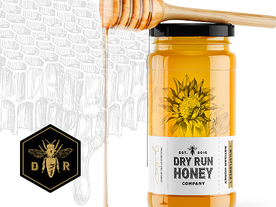 Dry Run Honey Company Packaging bee branding clean design flower honey honeybee illustration labeldesign packaging