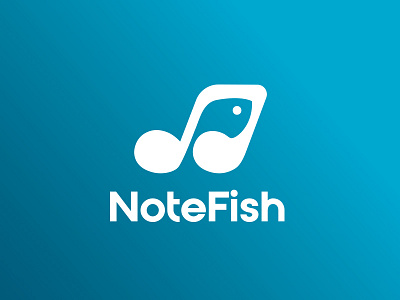 NoteFish Identity blue branding education fish gradient logo music music note negative space note online learning san serif