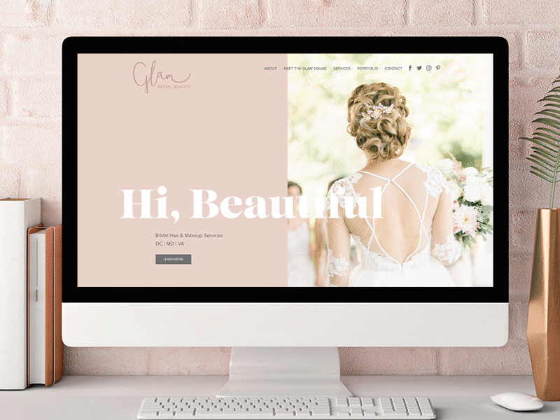 Glam Bridal Beauty Website beauty bridal bride cosmetic cosmetology glam graphic design hair makeup pink web development webdesign website website design