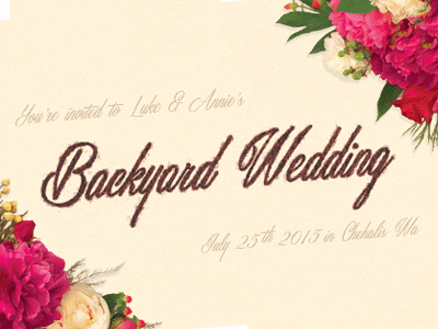 Backyard wedding dirt diy flowers invite lettering photoshoot typography wedding