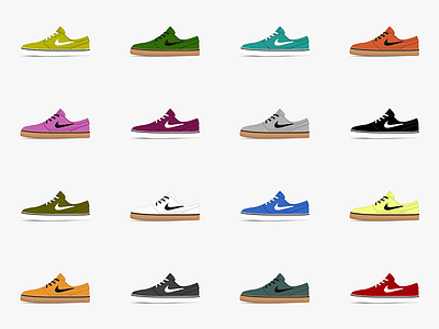 Wall of Nike SB Janoskis clean illo illustration janoski kicks nike sb shoes skateboarding sketch vector