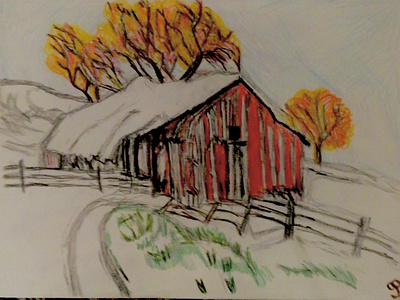 Colorado Autumn Fall Barn Snow Scene 28 GG – 9” x 12” Colored Pe