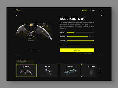 Batman's shop. bat batman black design filter flittermouse magazine security shop store super heroes ui ux weapon web web design