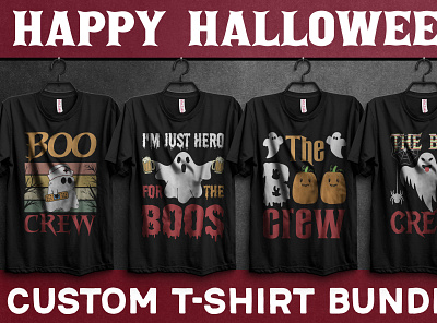 Happy Halloween custom T-shirt bundle. adobe bundle custom design graphic design halloween happy happy halloween illustration portofolio t shirt typography vector