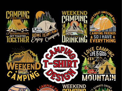 Colorful camping t shirt design