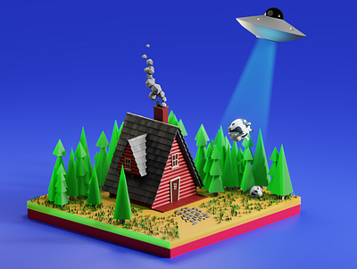 village x ufo 3d art blender graphic design illustration illustration art illustration digital lowpoly