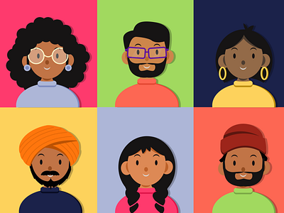 2D Characters 2d character characters community diversity face illustration people portrait shape team vector zoom