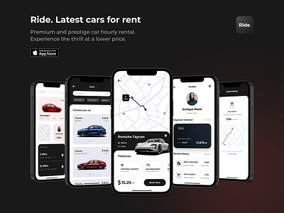 Ride. Car Rental App app car carrental design e commerce ecommerce landingpage mobileapp rental ui ux webdesign