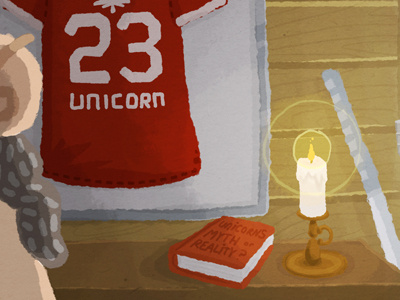 Unicorn player 23 23 book candle illustration jersey unicorn wood