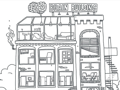 Building Brains brain building drawing illustration lineart lines
