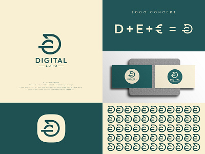 DIGITAL EURO - Letter D, E,€ - Modern - Abstract - Logo Design