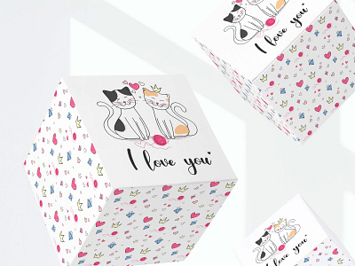 Cute packaging design box cat flat graphic design love mocup pattern print simple vector