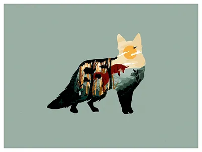 𝕱𝖔𝖝 design doubleexposure flat fox illustration landscape vector