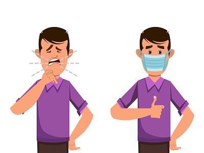 boy coughing and wearing protective face mask