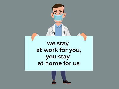 doctor holding poster requesting people avoid virus and covid-19 banner cartoon character character design doctor health illustration job person placard professional virus