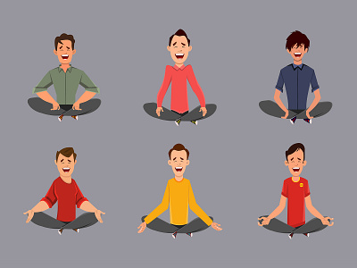 Different man characters relaxing meditation or doing yoga