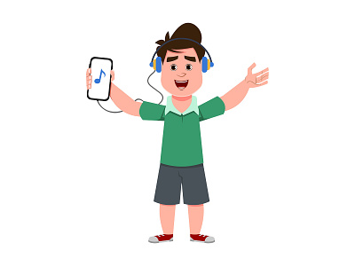 Cute boy listening music animation avatar book boy cartoon character child design emotion expression happy listening motion music school study thinking video young