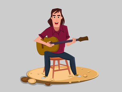 young Guitarist Singer a song acoustic animation cartoon chair character electric guitar guitarist instruments man music musical playing rock singing sitting song