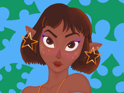 Elf girl with star rings 2d art character design children book childrens art custom illustration cute cute girl design elf girl illustration journal model painting pinterest girl stars