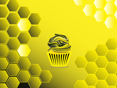 cupcake with honey background bee cake graphic design honey honeycomb idea vector yellow