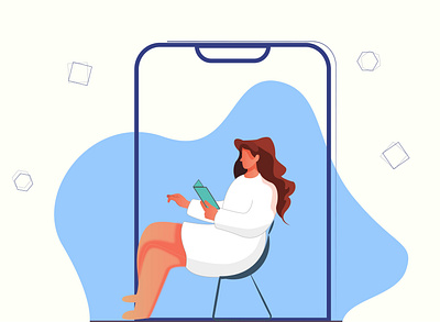 woman reading book book carton illustration phone read reading vector woman