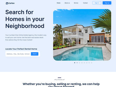 Landing page of a Real Estate website