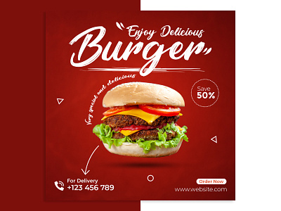 Enjoy Delicious Burger banner banner template delicious food discount food instagram instagram post media menu post promotion restaurant restaurant menu sale sale banner social social media social media post square