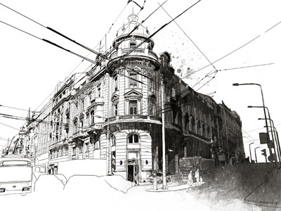 City belgrade black building city cityscape illustration ink old story street town urban