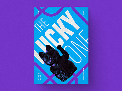 The lucky one. blue cat chinese lines luck lucky poster purple statue type typography