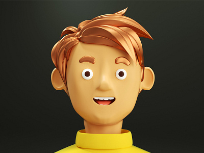 Hey! 3d boy cartoon character face illustration smile smiley face