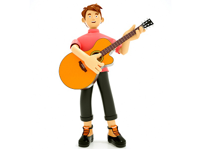 Character Holding Guitar 3d c4d character cinema4d guitar illustration smiley face