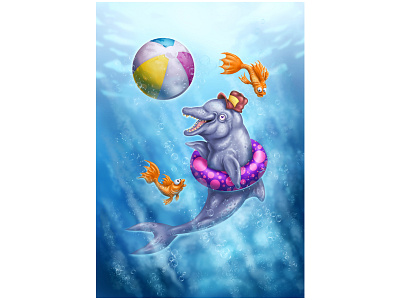 Happy Dolphin airbrush ball character cute disney dolphin illustration photoshop water