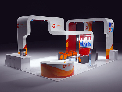 Second exhibition display 3d design display exhibition glass maya orange purple