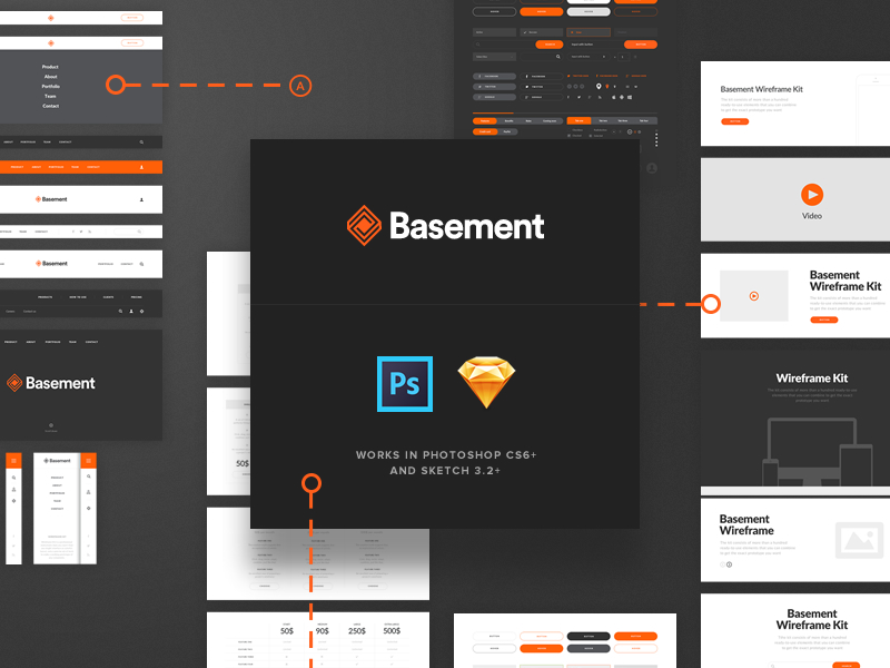 Basement Wireframe Kit components elements prototyping psd sketch ui ui kit wireframe