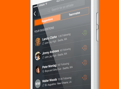 iOS Search follow hudl icons ios mobile prototype search sports suggestions ui visual design