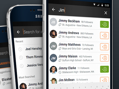 Android Search android athletes hudl icons mobile prototype search sports ui visual design
