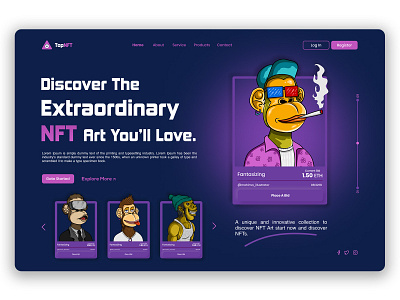 NFT Landing Page Design creative design hero section landing page nft nft art nft design nft home page popular ui ux web design