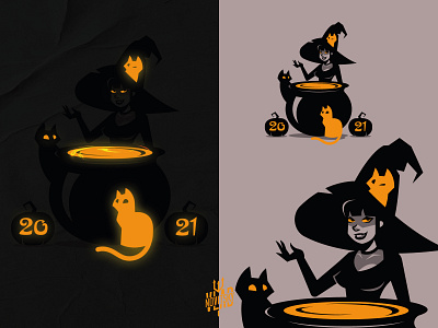 Helloween Witch With Cats Logo boiler cat hat helloween illustration logo logotype sale vector witch woman