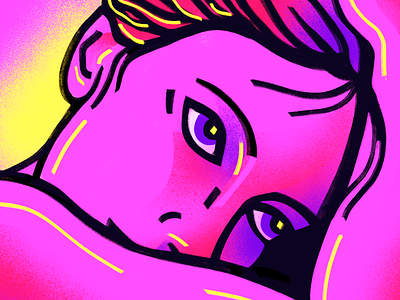 Unfold art close up eyes face illustration light neon pink portrait vibrant woman