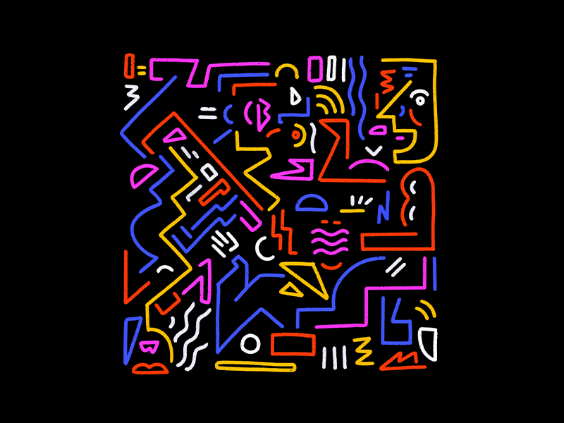 Rock The Box 80s abstract art dance experimental faces flat funky geometric graphic illustration lineart motion neon people shapes square