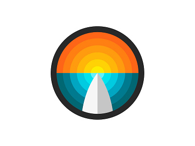 Surfboard abstract ocean and sunset round logo