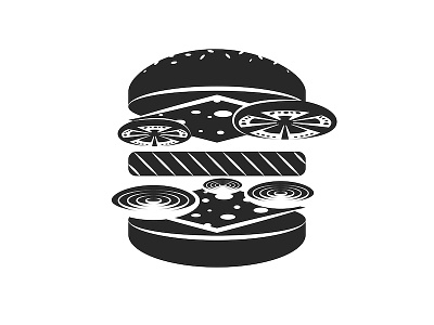 Burger illustration black and white burger burger logo burger menu emblem fastfood food illustration hamburger hamburger logo hamburger menu illustration ingredients isometric art logo design minimal minimalist logo vector