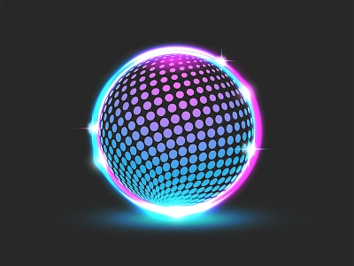 Glitter disco ball design ball logo circle logo cyber logo cyberpunk cyberpunk style digital art disco ball dotted pattern glitter ball glowing ball glowing neon gradient logo illustration logo design neon light round logo sparkles vector