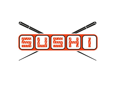 Sushi lettering emblem design emblem hasy chopsticks japanese food letter lettering restaurant salmon fish sushi texture word