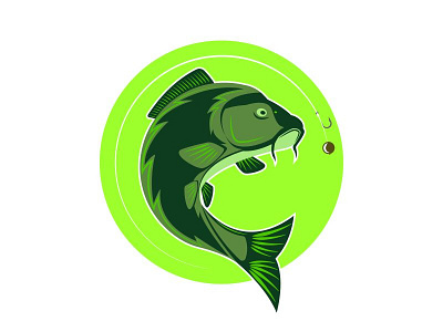 Carp fishing Round emblem animal boile carp clean design emblem fish fishing green koi mockup round