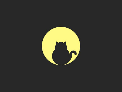 The fat cat looks at the moon. animal cat circle fat geometric illustration logo look moon shape