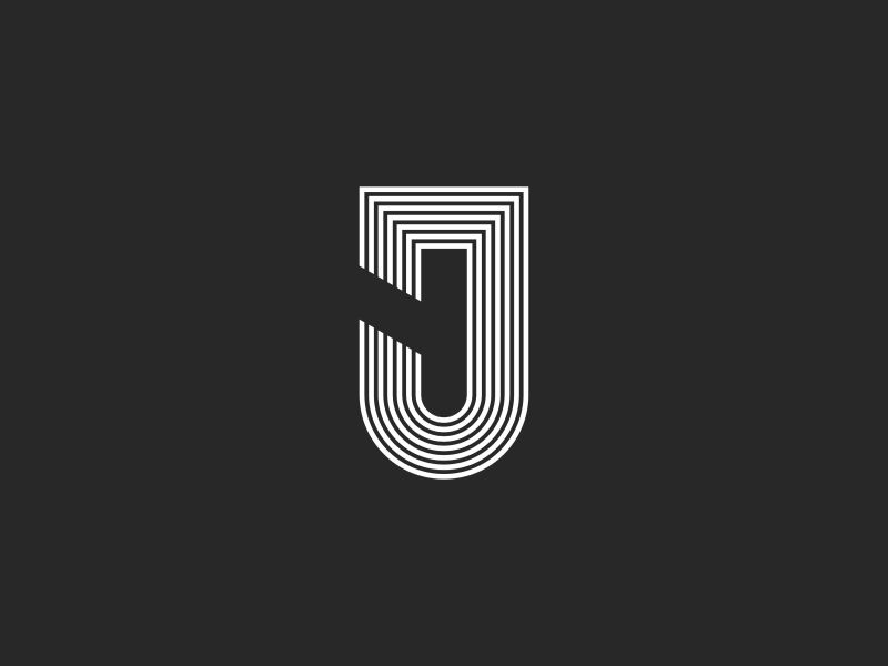 Logo J letter minimal white black simple emblem line shape parallel thin typography mark initial linear monogram letter j logo
