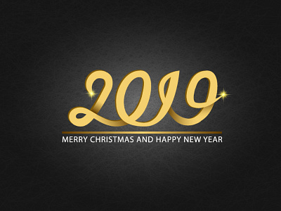 Happy New Year 2019 greeting card 2019 black congratulation emblem golden greeting card handdrawing happy christmas happy new year illustration monogram number spark type art typespiration vector