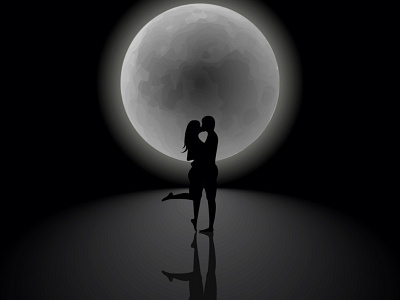Love story black and white couple design illustration illustration art kiss kissing love lovers moon silhouette story valentine card valentine day