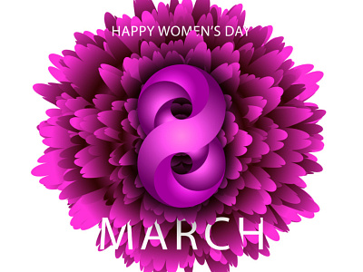 8 March women's day greeting card 8 march day design flower greeting card happy illustration international womens day number purple text typography vector women
